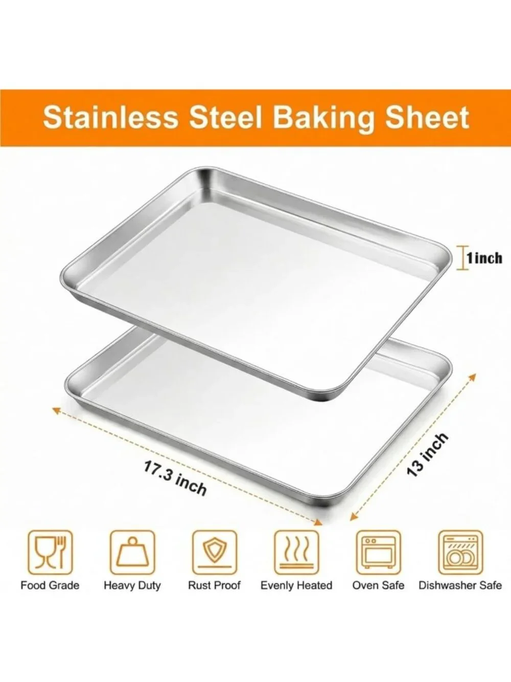 Large Stainless Steel Baking Sheets Set of 2 | Non-Toxic, Easy Clean, Heavy Duty